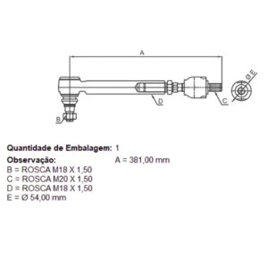 BARRA DIRECAO C/  AXIAL 580L/M/RK-406 - EIXO CARRARO